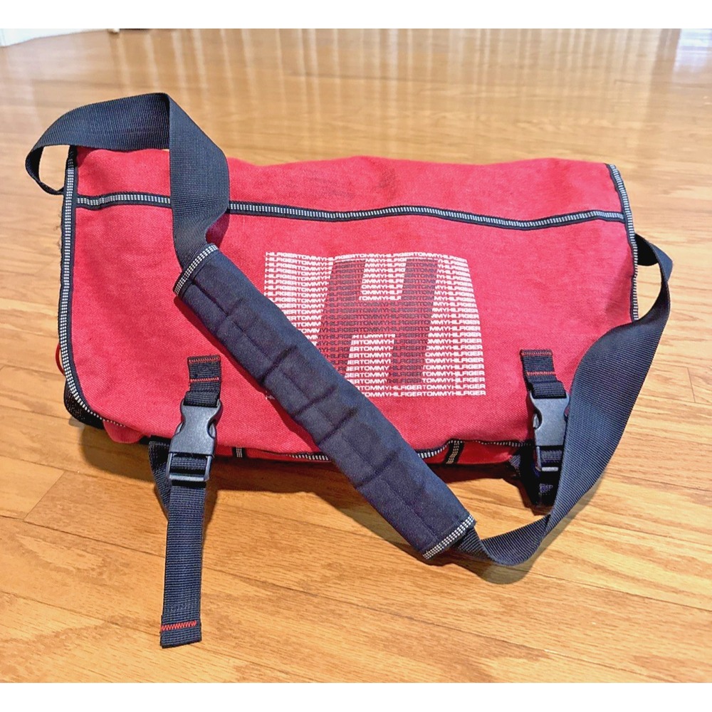 VTG 90's Tommy Hilfiger Big H Spell Out Red Duffel Bag Travel Gym 20x12x8